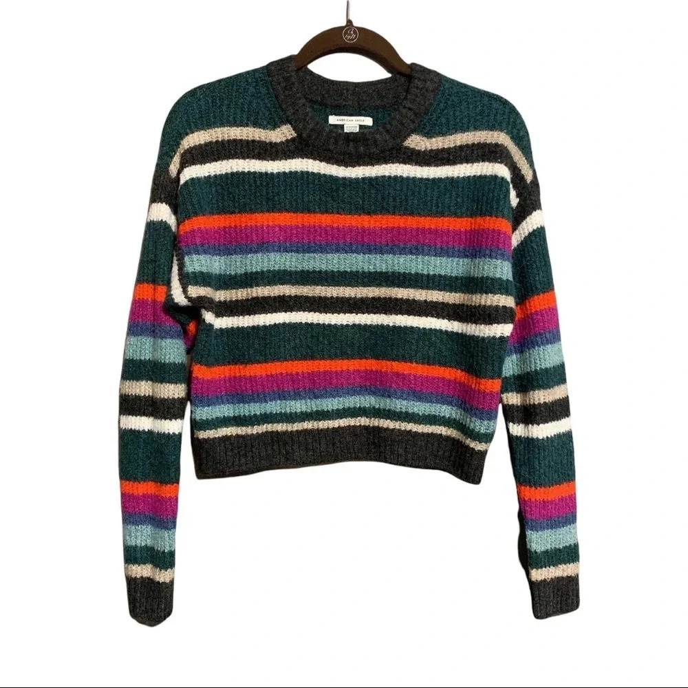 American Eagle Striped Cropped Knit Sweater Size XS